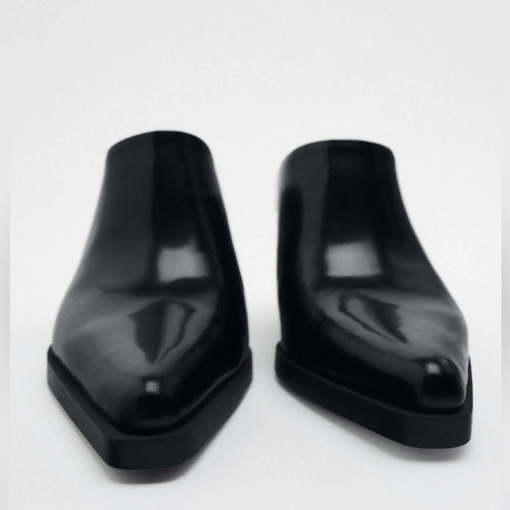Zara cowboy leather mules - black NWT_4